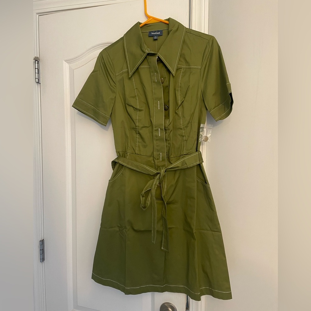 NWT Modcloth Olive Green Belted Shirt Dress NWT
